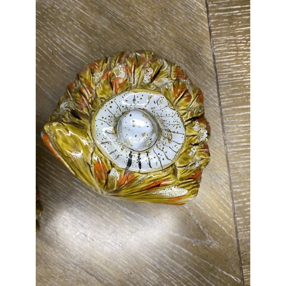 Vintage Owl Cookie Jar Italy Pottery Midcentury Bowtie Glasses Mustard Yellow‎